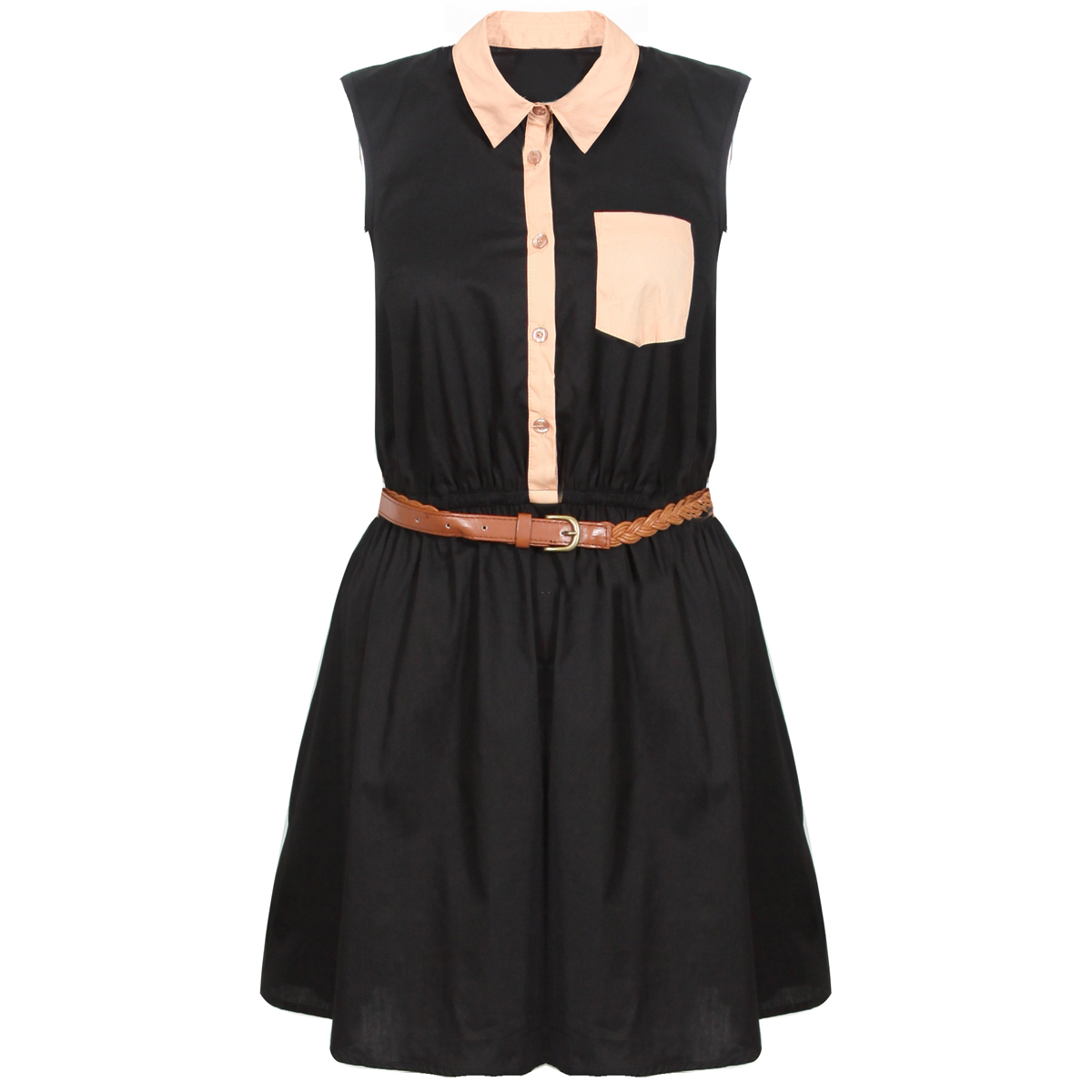 Black Belted Contrast Dress Preview